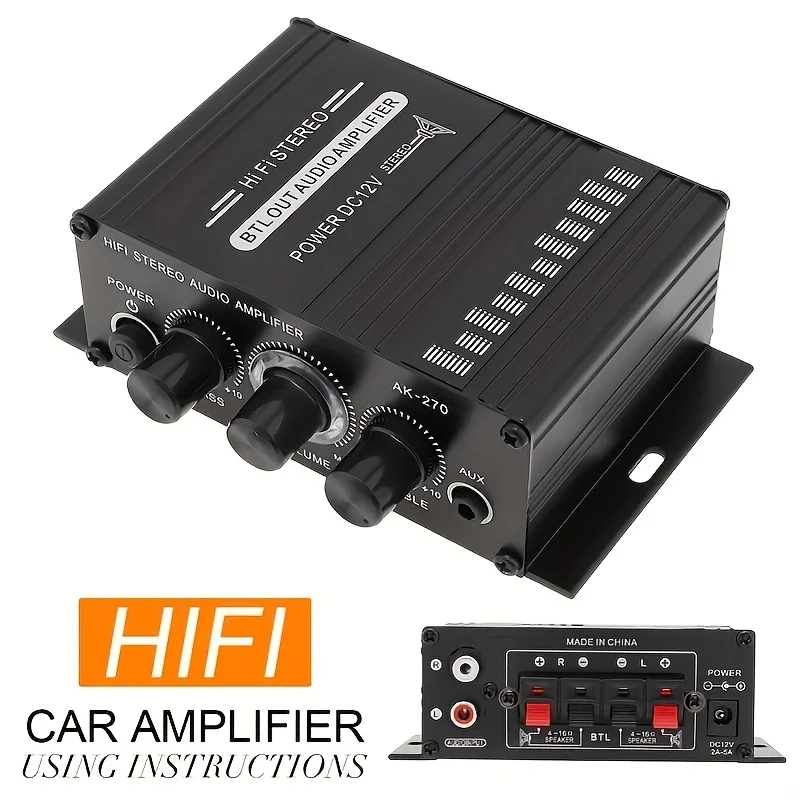 Home Cinema Theater - AK-270 400W Mini-Leistungsverstärker 12V/24V 2.0-Kanal Stereo-Audioverstärker
